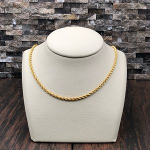 24”, 22k Yellow Gold Rope Chain Necklace, 3.25mm